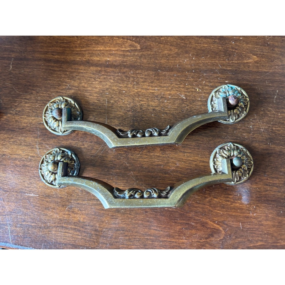 Set of 2 Vintage Brass French Provincial Dresser Drawer Pulls 7" A7604